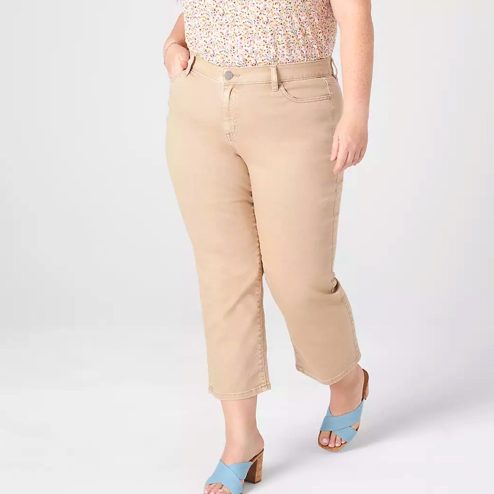 Lane Bryant Flex magic Tan midrise cropped straight leg jeans 16